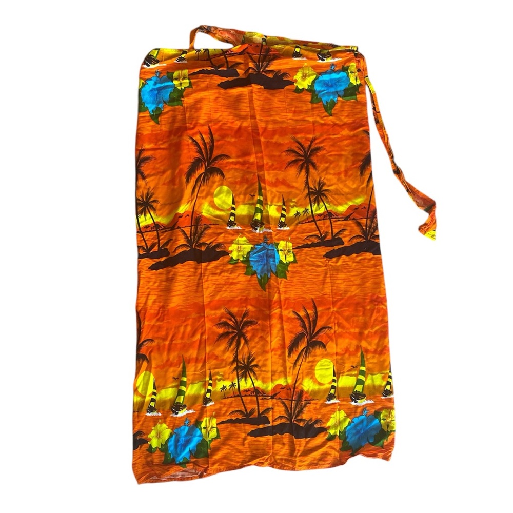 Tropical Beach Sarong Swim Cover-Up, Orange & Yellow Sunset Sailing, Women’s OS